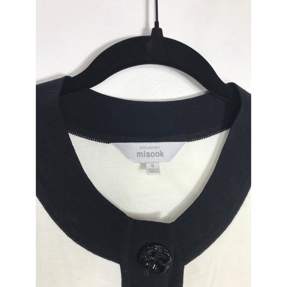 Exclusively Misook Sweater Cardigan Black Pink White Colorblock - Picture 2 of 8